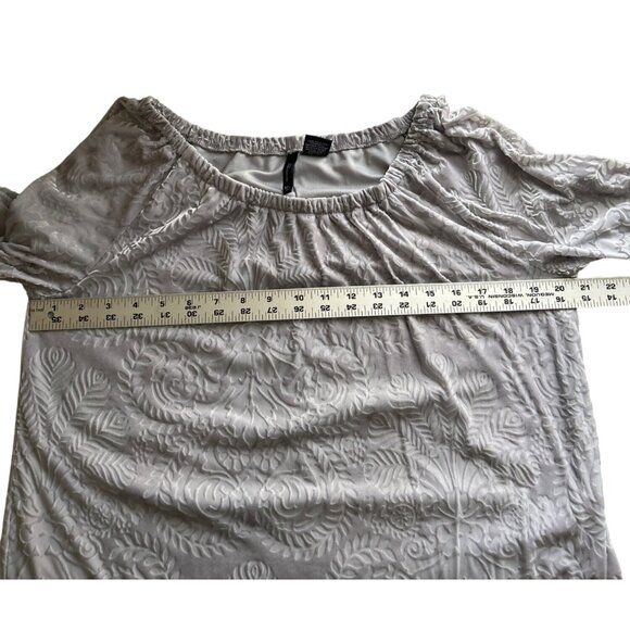New Directions Womens Petite Gray Off-The-Shoulder Boho Velvet Textured Top PL - Picture 7 of 9